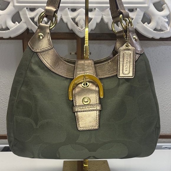 Coach Lynn Olive Green and Gold Hobo Shoulder Bag - Picture 1 of 9